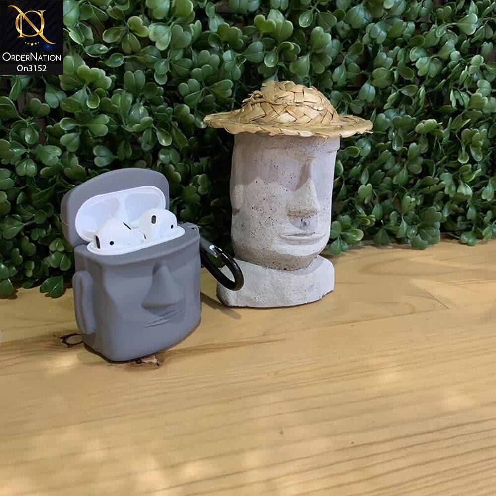 Apple Airpods 1 / 2 - Gray - Creative Easter Island Stone Statue Airpods Case