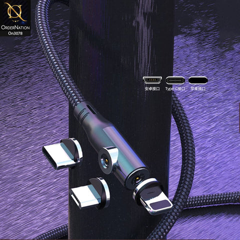 Gray - 2 Way Fast Charging Magnetic Cable 90 Degree Elbow Design