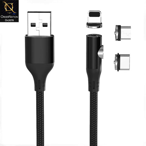 Gray - 2 Way Fast Charging Magnetic Cable 90 Degree Elbow Design
