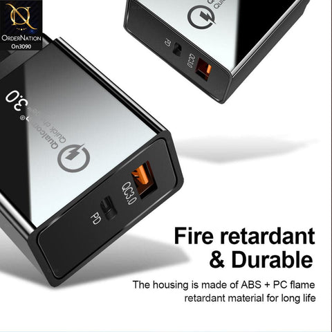 SLS-B08 - Qualcomm 3.0 Quick Wall Charger With 1 Usb Port and 2.0 QC PD intelligent Fast Charge For Latest iPhone, Samsung, Vivo, Infnix, Oppo, Xiaomi, etc Smartphones