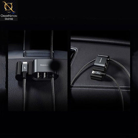 Black - CALHZ-01 - Baseus iPhone Special Data Cable For Car Back Seat With 2x USB HUB
