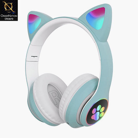 B39M STN28 Cute Flash Light Cat Ears Wireless Headphones LED RGB Breathing Gaming Stereo HIFI Bass Foldable Bluetooth Earphones - Blue