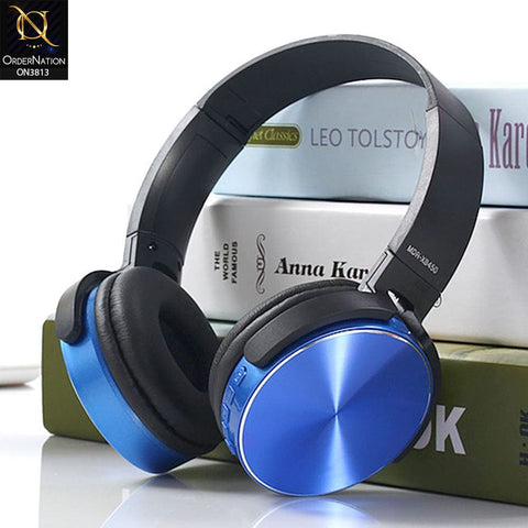 Wireless Bluetooth Headphone Heavy bass Folding Earphone Stereo Headset with NFC FM Support TF Card - Blue