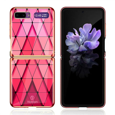 Samsung Galaxy Z Flip Cover - ONation Pyramid Series - Premium Electroplated Infinity Ultra Shine Glass Soft Silicon Borders Case