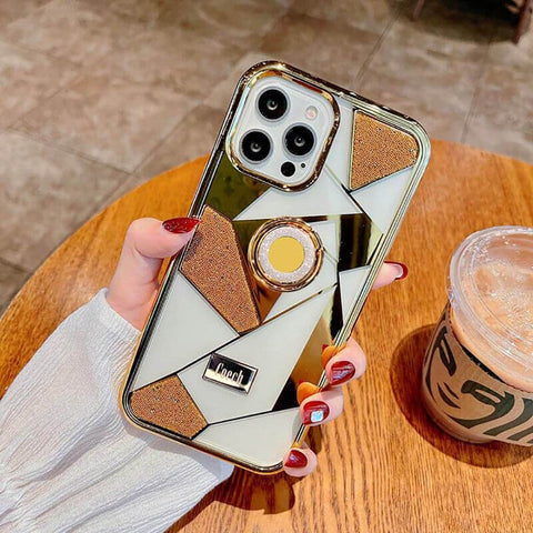 Premium Quality Eletroplated Clear Pattern Stylish Case With Bling Ring Holder For iPhone