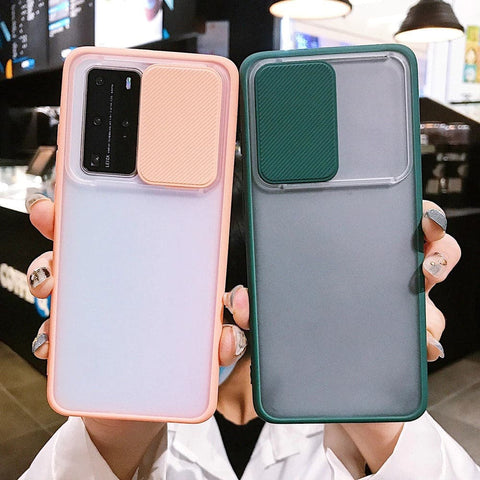 Translucent Matte Shockproof Camera Slide Protection Case For Infinix Hot 8, Hot 8 lite, Hot 9, Hot 9 play, Techno Spark 4, Huawei Y6p