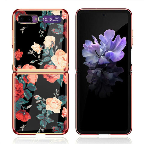 Samsung Galaxy Z Flip Cover - Floral Series 2 - Premium Electroplated Infinity Ultra Shine Glass Soft Silicon Borders Case