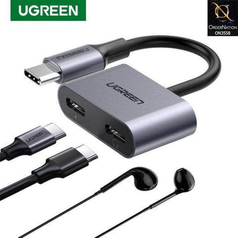 Gray - Ugreen 60165 2-IN-1 USB-C TO Headphone & Charger Adapter Type-C