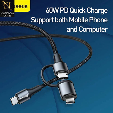 Baseus Cable Twins 2IN1 Type-C To Type-C 60W (20V/3A) + Lightning (5V/2A) 1M - Black
