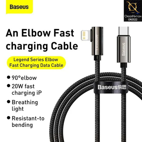 Baseus Legend Elbow TypeC to Ip Cable 20W 1m Fast Charging Cable - Black