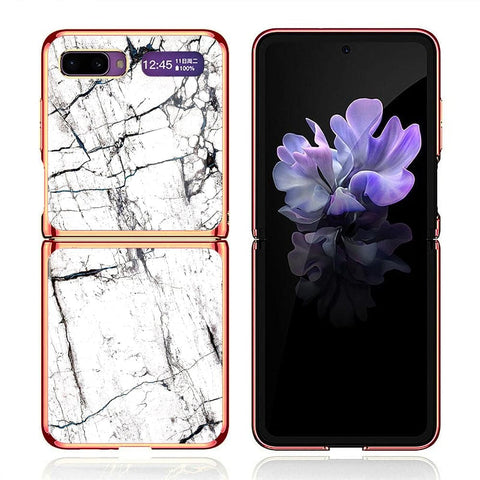 Samsung Galaxy Z Flip Cover - White Marble Series 2 - Premium Electroplated Infinity Ultra Shine Glass Soft Silicon Borders Case