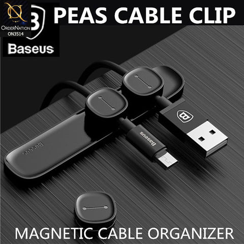 Baseus Peas Magnetic Cable Fixer Organizer Charger USB Home Office Car Laptop Holder - Black