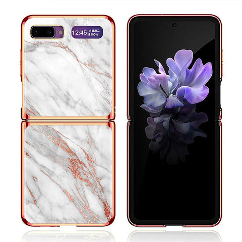 Samsung Galaxy Z Flip Cover - White Marble Series - Premium Electroplated Infinity Ultra Shine Glass Soft Silicon Borders Case