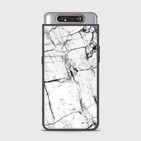 Samsung Galaxy A80 Cover - White Marble Series 2 - HQ Ultra Shine Premium Infinity Glass Soft Silicon Borders Case
