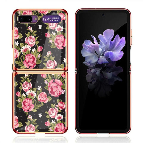 Samsung Galaxy Z Flip Cover - Floral Series - Premium Electroplated Infinity Ultra Shine Glass Soft Silicon Borders Case