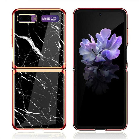 Samsung Galaxy Z Flip Cover - Black Marble Series - Premium Electroplated Infinity Ultra Shine Glass Soft Silicon Borders Case