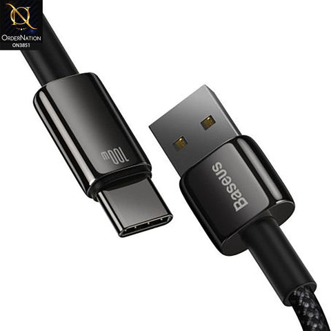 Black - Baseus Tungsten Gold Fast Charging Data Cable USB to Type-C 100W Black