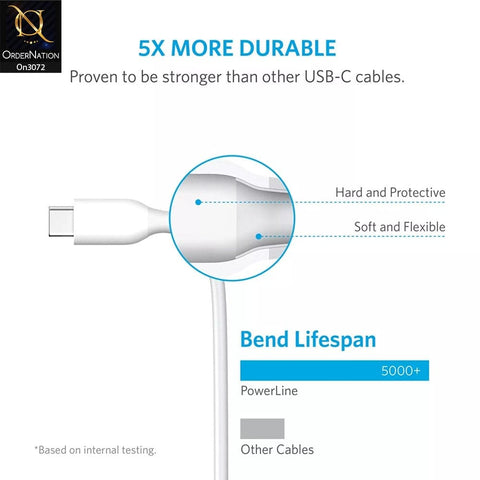 White - Anker - A8163 - PowerLine Type-C to Usb Charging Data Cable With 1 Year Warranty