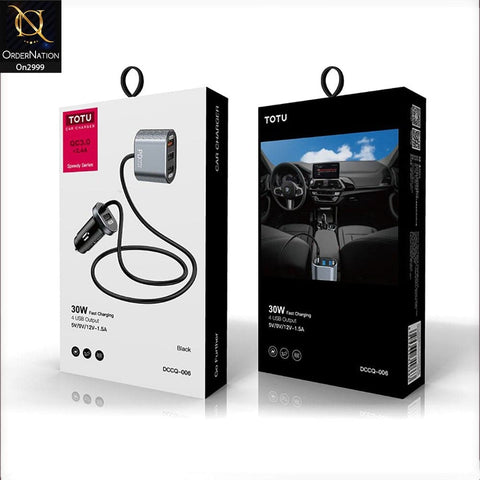 Black And Gray - ToTu 30W - DCCQ-006 - Speedy Series 4 USB Output Fast Car Charging Charger