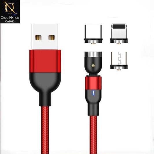 Red - 540 Degree Rotatable Magnetic Fast Charging Data Cable