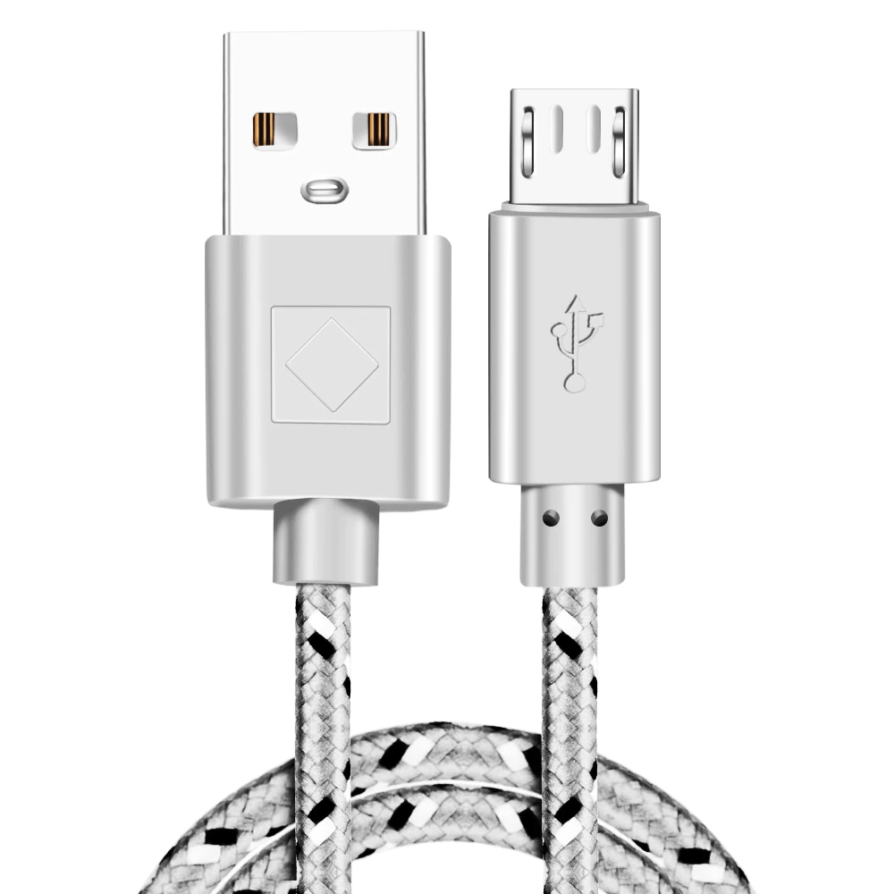 White - 1M - Micro - Premium Quality Braided Wire Micro USB Cable Sync Nylon Woven Charger Cord