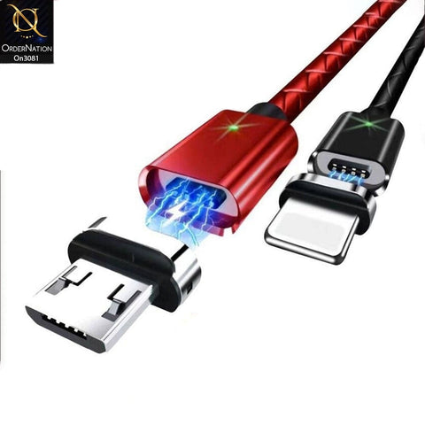 Red - Qualcomm 3.0 Led Indicator Magnetic Fast Charging Data Cable