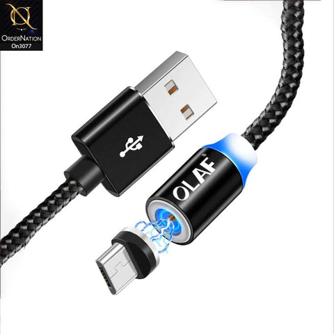 Black - 1M - Micro - OLAF Magnetic Braided LED Micro 1 Meter Usb Charging Cable