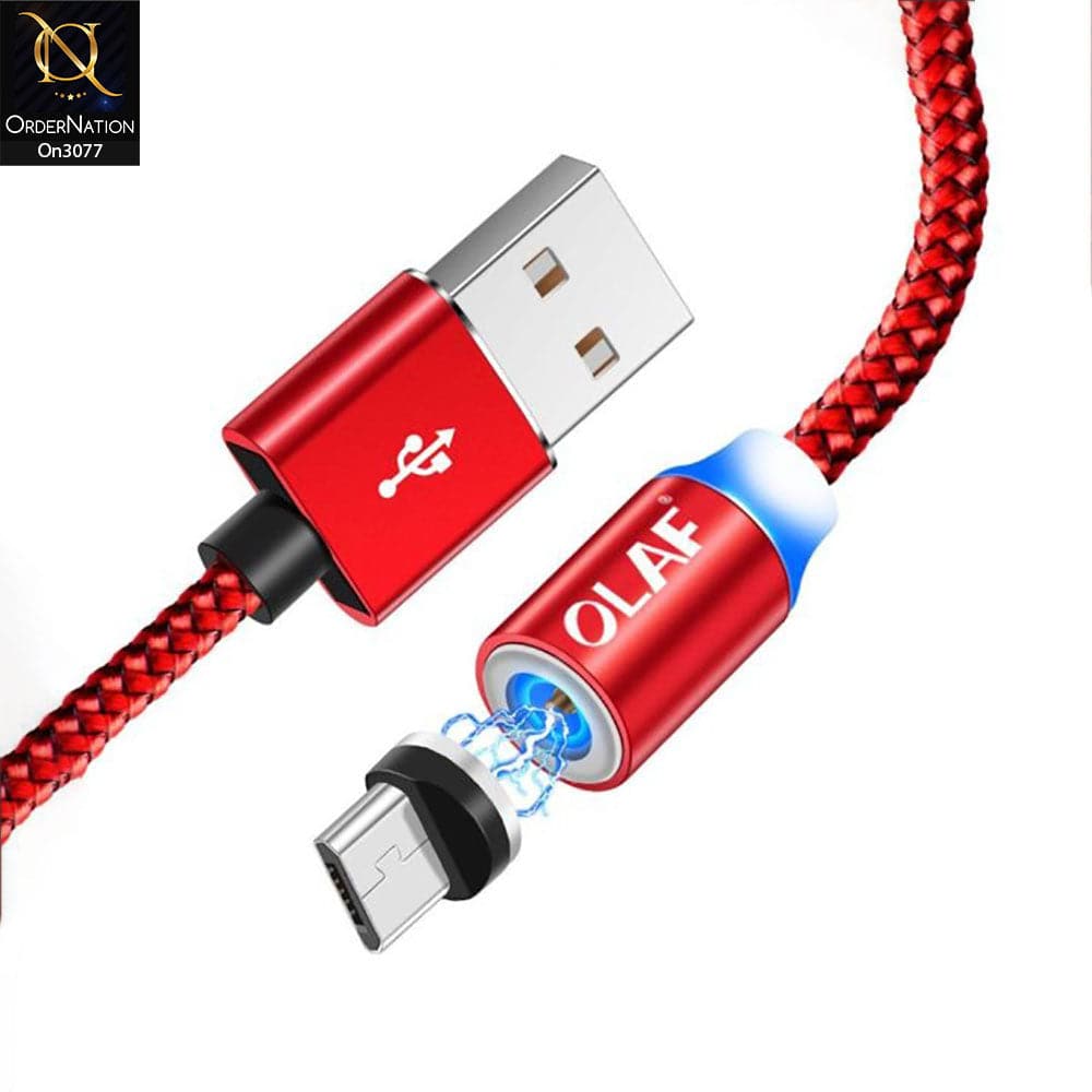 Red - 1M - Micro - OLAF Magnetic Braided LED Micro 1 Meter Usb Charging Cable