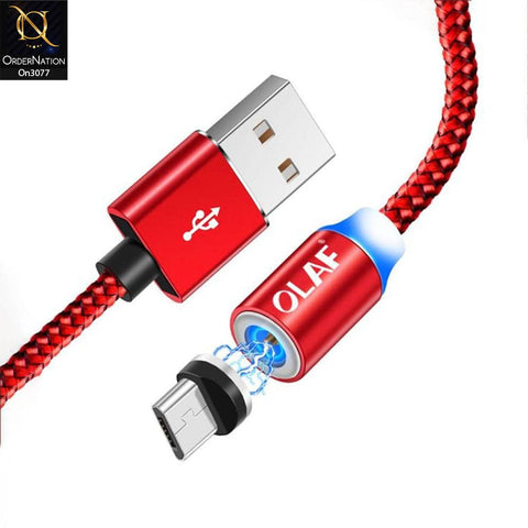 Red - 1M - Micro - OLAF Magnetic Braided LED Micro 1 Meter Usb Charging Cable