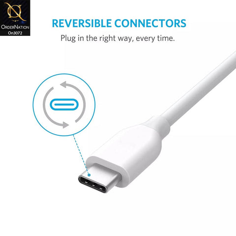 White - Anker - A8163 - PowerLine Type-C to Usb Charging Data Cable With 1 Year Warranty