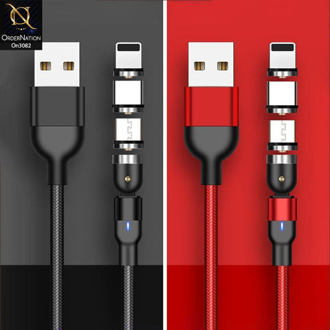 Black - 540 Degree Rotatable Magnetic Fast Charging Data Cable