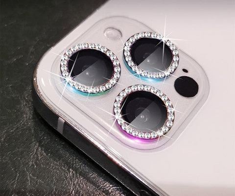 iPhone 14 Pro Max Camera Protector - New Girlish Diamond Rhinestones Inlaid Camera Lens Rings Protector
