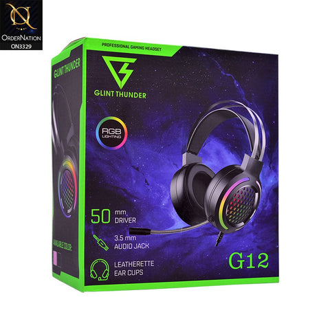 Black - Glint Thunder G12 Gaming Stereo RGB Lighting Headphones With Microphone