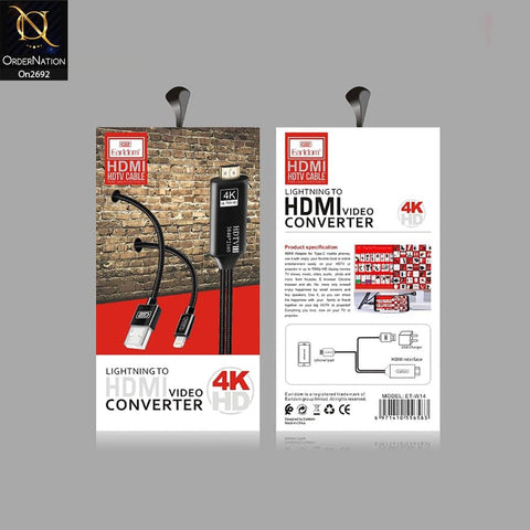 Black - Earldom W14 IPhone HDMI Cable (4K Resolution)