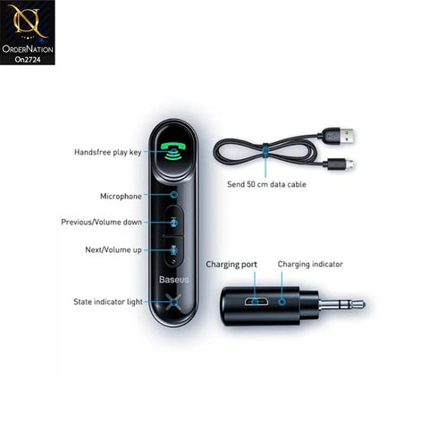 Black - Baseus (WXQY-01) Qiyin Bluetooth Audio Receiver Aux Mini Jack For The Car