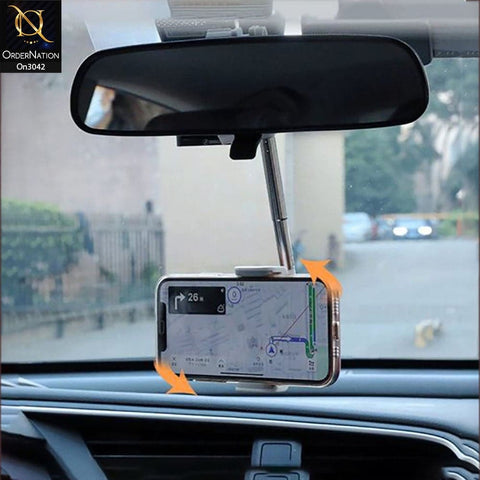 Black - 360 Rotating Rearview Mirror Mobile Phone Car Holder