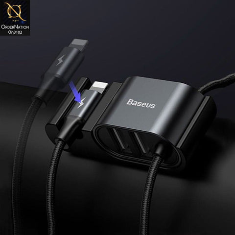Black - CALHZ-01 - Baseus iPhone Special Data Cable For Car Back Seat With 2x USB HUB