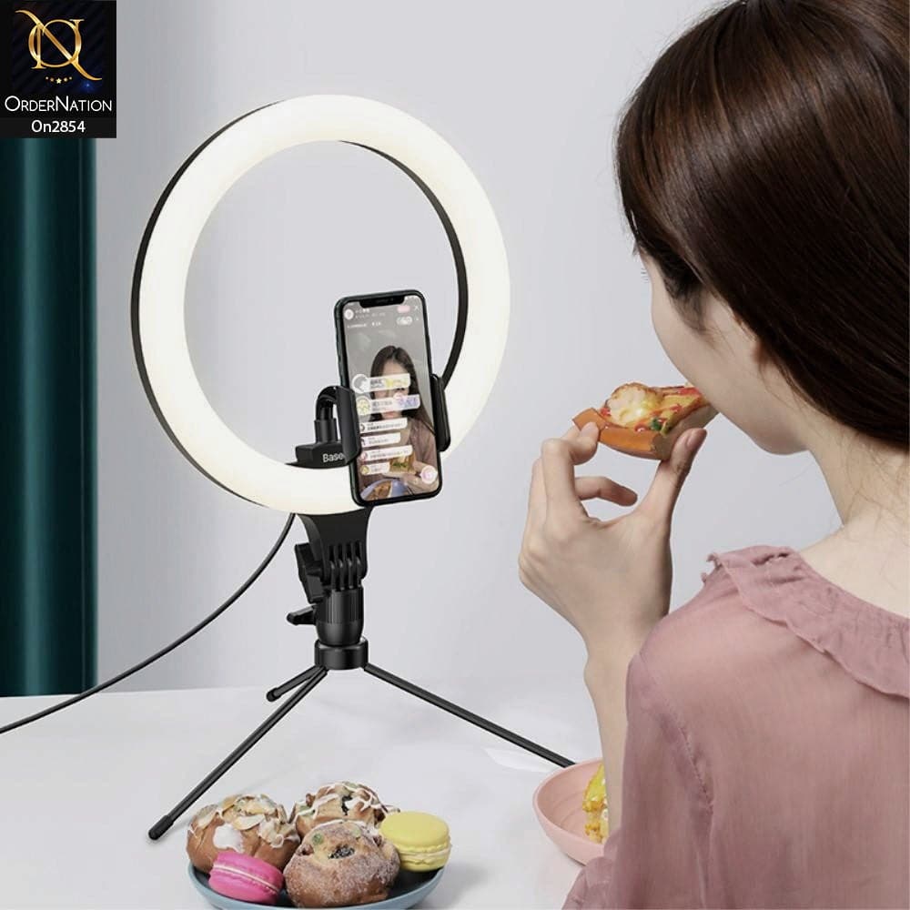 Black - 26 cm With 9 Inch Stand - Baseus (CRZB10-A01) Live Stream Led Soft Light With Table Stand