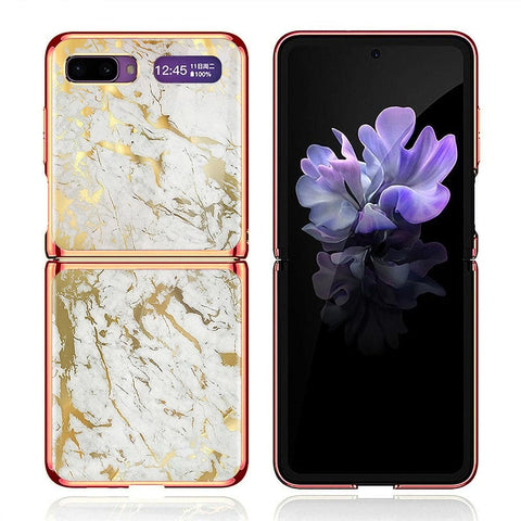 Samsung Galaxy Z Flip Cover - White Marble Series - Premium Electroplated Infinity Ultra Shine Glass Soft Silicon Borders Case