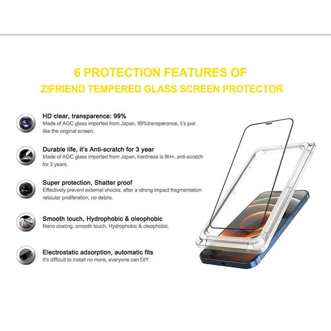 iPhone 12 Mini Screen Protector - Black - Branded Premium Audio Crystal Tempered Glass Protector With Easy Installation Tray Kit