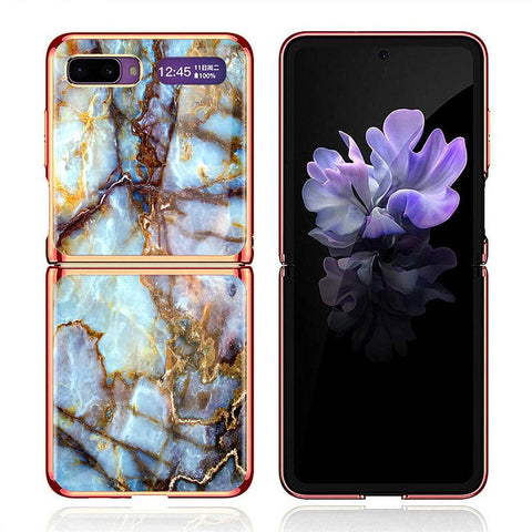Samsung Galaxy Z Flip Cover - Colorful Marble Series - Premium Electroplated Infinity Ultra Shine Glass Soft Silicon Borders Case