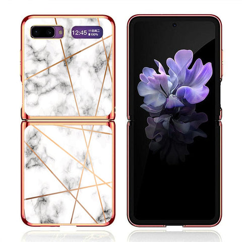 Samsung Galaxy Z Flip Cover - White Marble Series 2 - Premium Electroplated Infinity Ultra Shine Glass Soft Silicon Borders Case
