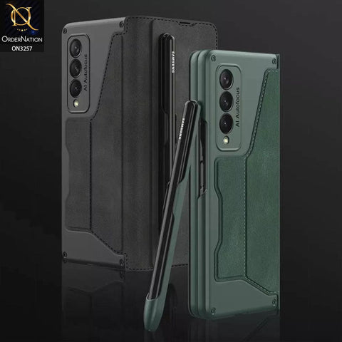 Samsung Galaxy Z Fold 4 5G Cover - Green - GKK Removable S Pen Holder Flip Stand Folding Cover With Card Slot - (S Pen Not Included)