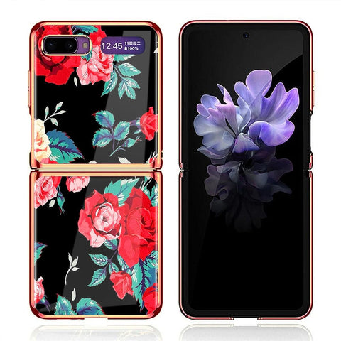 Samsung Galaxy Z Flip Cover - Floral Series - Premium Electroplated Infinity Ultra Shine Glass Soft Silicon Borders Case