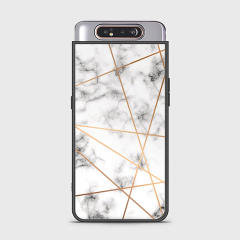 Samsung Galaxy A80 Cover - White Marble Series 2 - HQ Ultra Shine Premium Infinity Glass Soft Silicon Borders Case