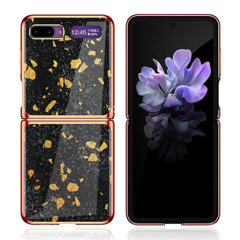 Samsung Galaxy Z Flip Cover - Black Marble Series - Premium Electroplated Infinity Ultra Shine Glass Soft Silicon Borders Case