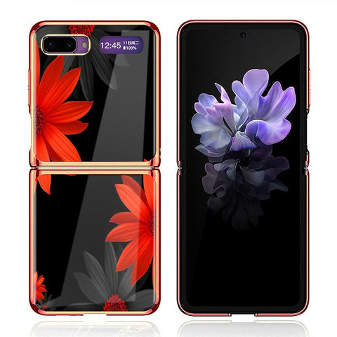 Samsung Galaxy Z Flip Cover - Floral Series 2 - Premium Electroplated Infinity Ultra Shine Glass Soft Silicon Borders Case