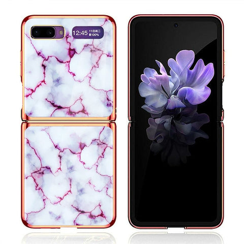 Samsung Galaxy Z Flip Cover - White Marble Series - Premium Electroplated Infinity Ultra Shine Glass Soft Silicon Borders Case