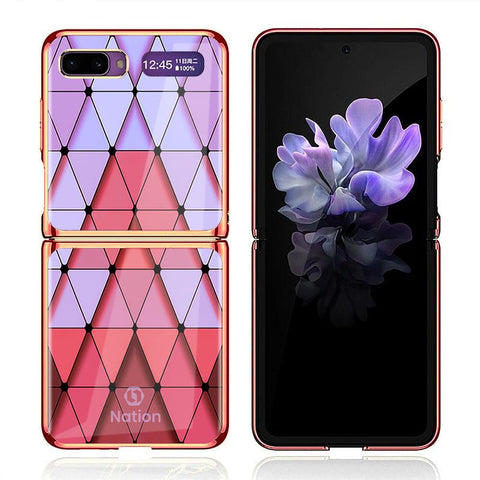 Samsung Galaxy Z Flip Cover - ONation Pyramid Series - Premium Electroplated Infinity Ultra Shine Glass Soft Silicon Borders Case