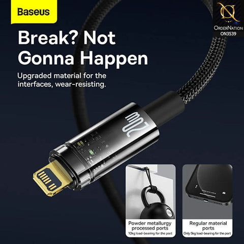 Baseus Explorer Auto Power Off Type C to iP Cable 1M 20W - Black
